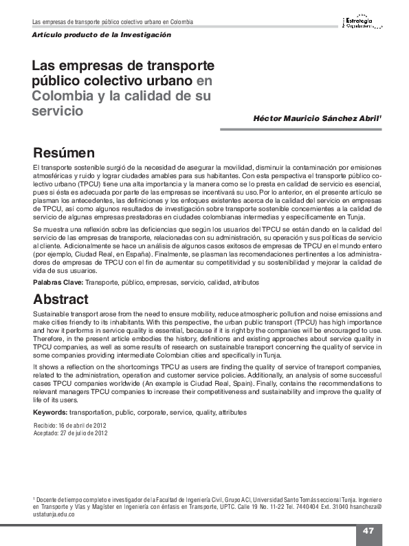 (PDF) Las empresas de transporte público colectivo urbano en Colombia y ...