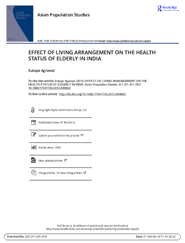 (PDF) Effect of Living Arrangement on the Health Status of Elderly in India