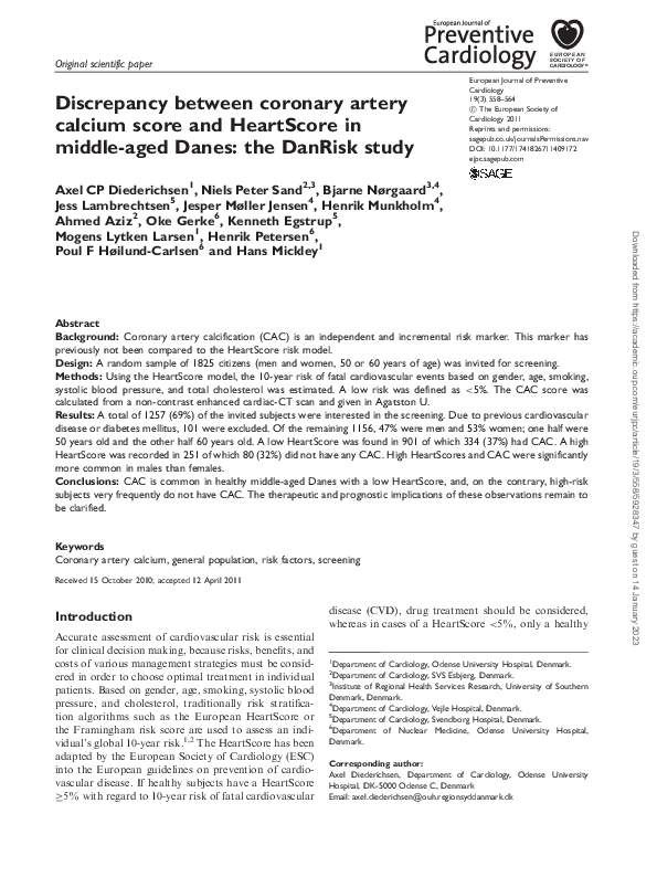 (PDF) Discrepancy between coronary artery calcium score and HeartScore ...