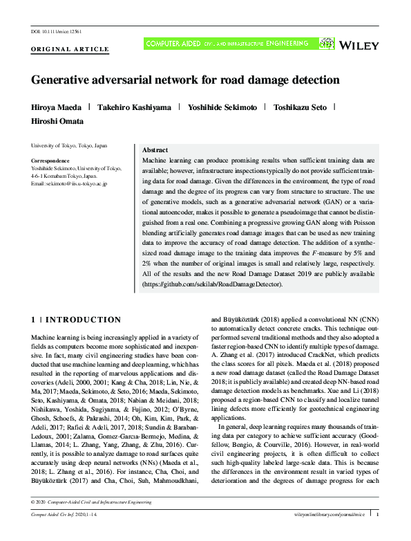 (PDF) Generative adversarial network for road damage detection