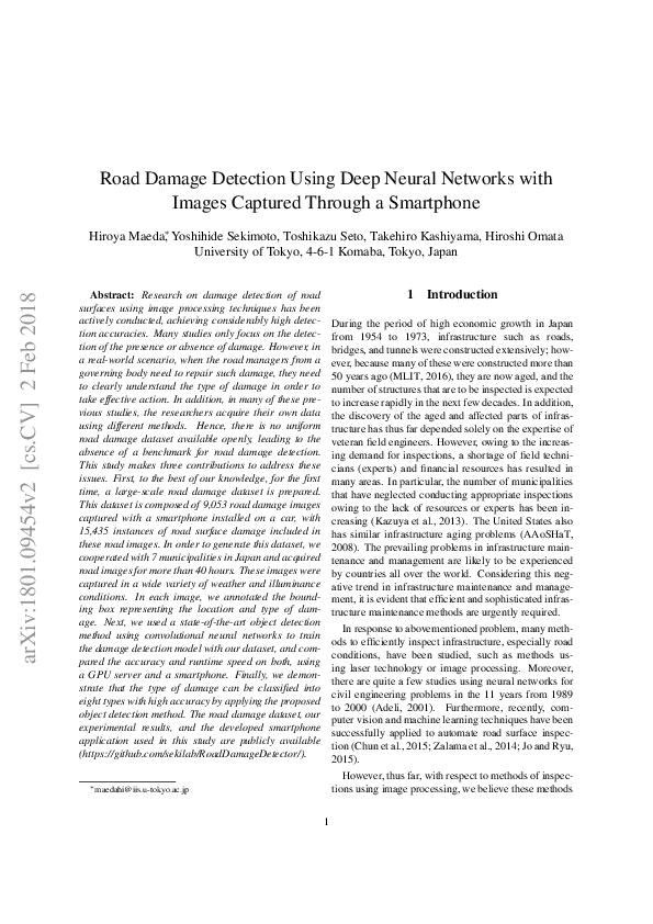 (PDF) Road Damage Detection and Classification Using Deep Neural ...