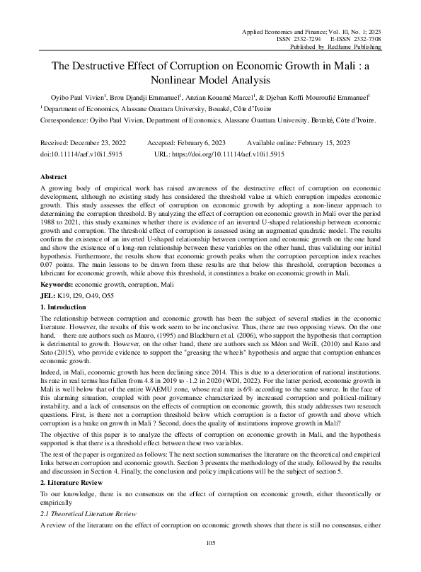 (PDF) The Destructive Effect of Corruption on Economic Growth in Mali ...