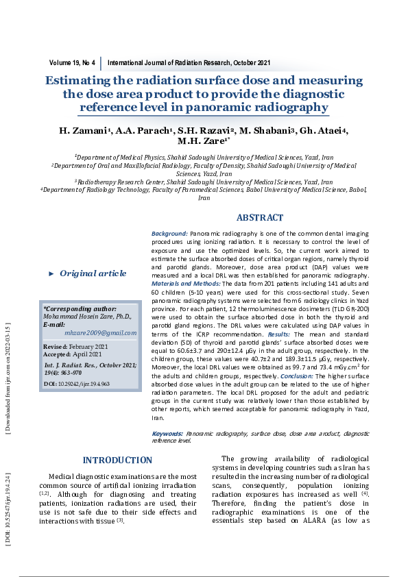 (PDF) Estimating the radiation surface dose and measuring the dose area ...