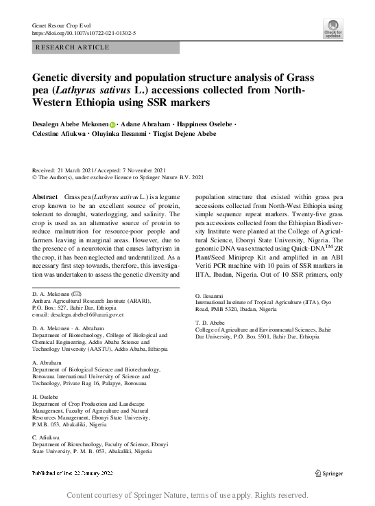 (PDF) Genetic diversity and population structure analysis of Grass pea ...