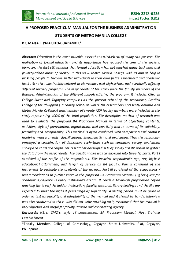 (PDF) A Proposed Practicum Manual for The Business Administration ...