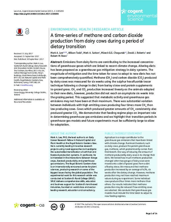 (PDF) A time-series of methane and carbon dioxide production from dairy ...