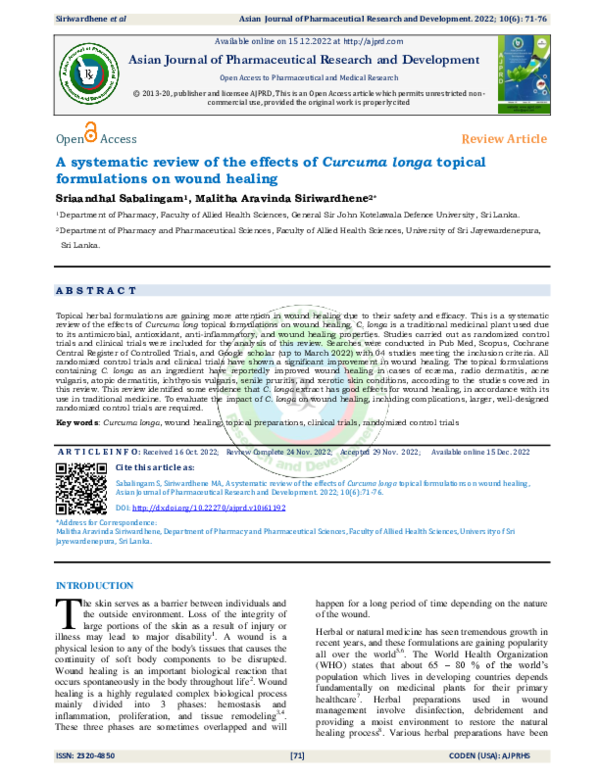 (PDF) A systematic review of the effects of Curcuma longa topical ...