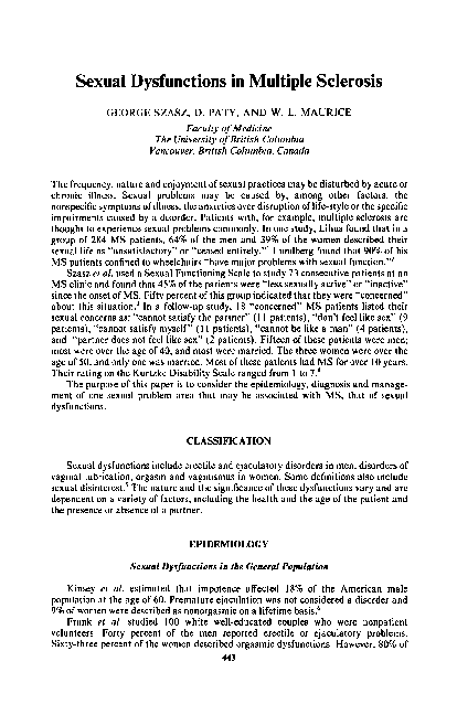 (PDF) Sexual Dysfunctions in Multiple Sclerosis