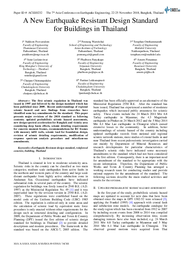 (PDF) A New Earthquake Resistant Design Standard for Buildings in Thailand