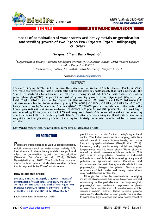 (PDF) Impact of combination of water stress and heavy metals on ...