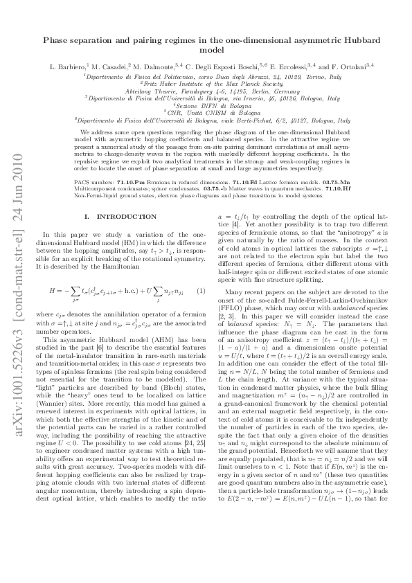 (PDF) Phase separation and pairing regimes in the one-dimensional ...