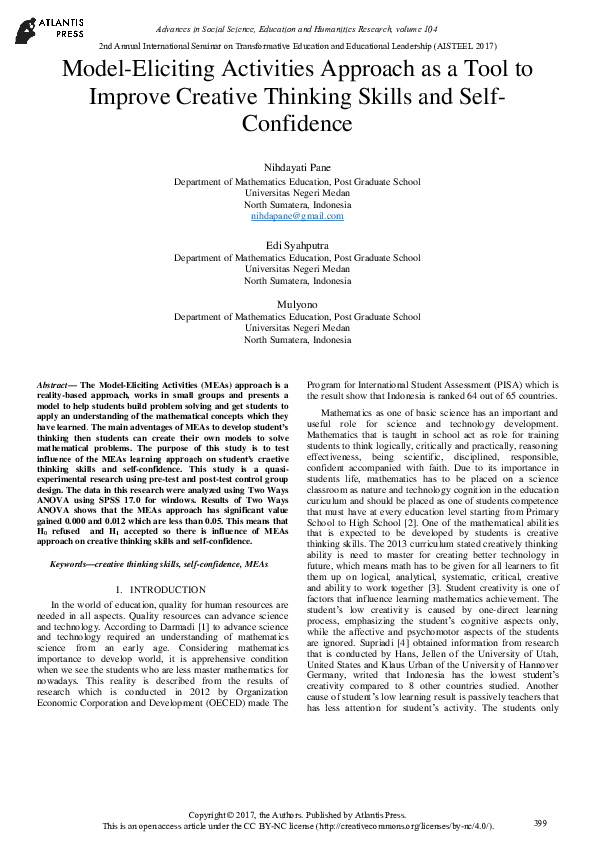 (PDF) Model-Eliciting Activities Approach as a Tool to Improve Creative ...