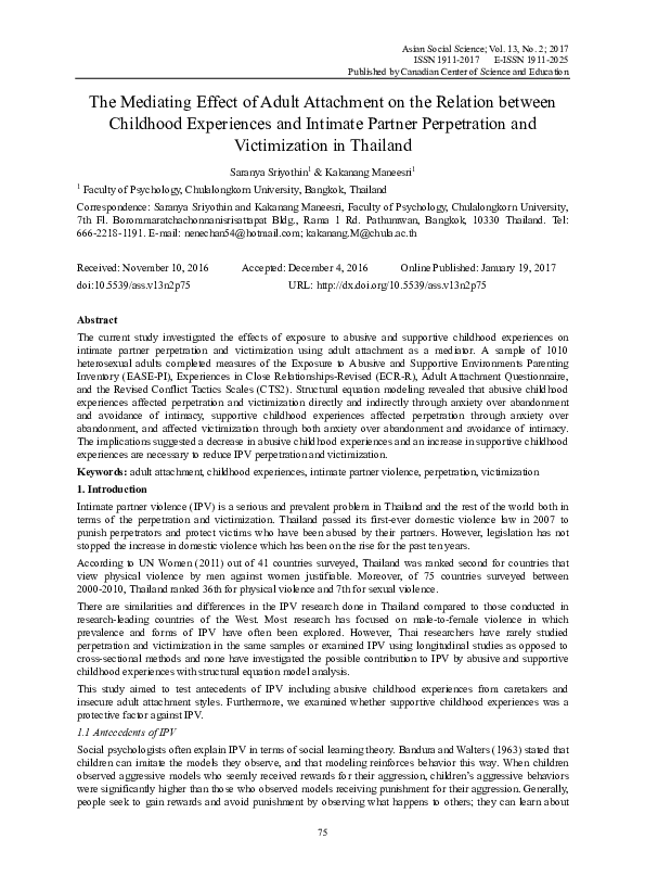 (PDF) The Mediating Effect of Adult Attachment on the Relation between ...