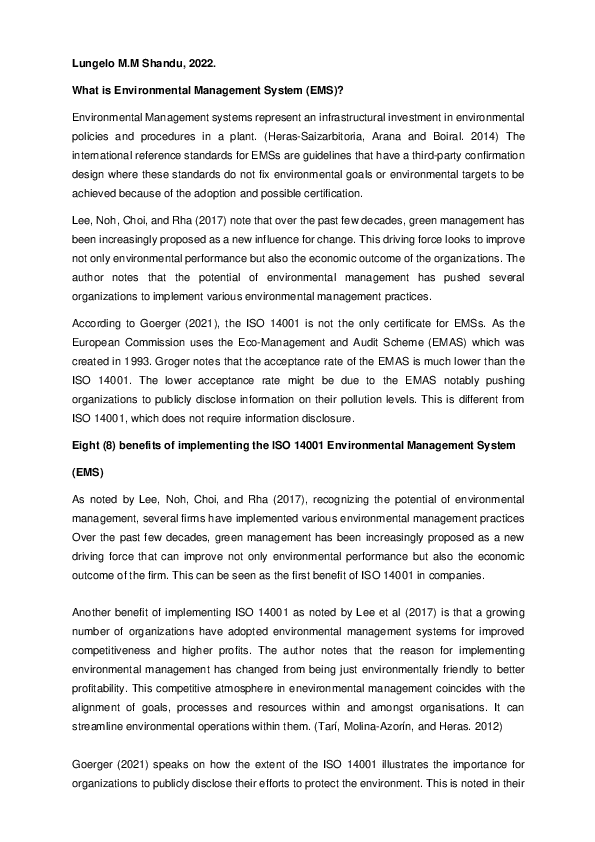 Pdf What Is Environmental Management System Ems