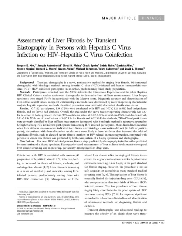 (PDF) Assessment of Liver Fibrosis by Transient Elastography in Persons ...