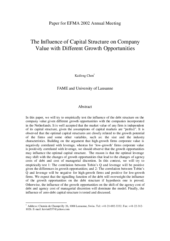 (PDF) The Influence of Capital Structure on Company Value with ...