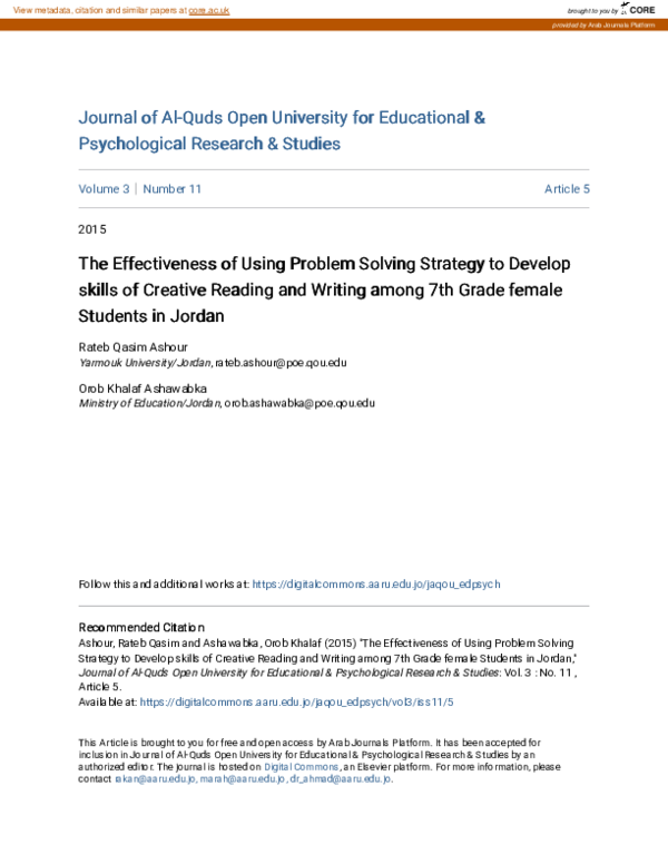 (PDF) The Effectiveness of Using Problem Solving Strategy to Develop ...