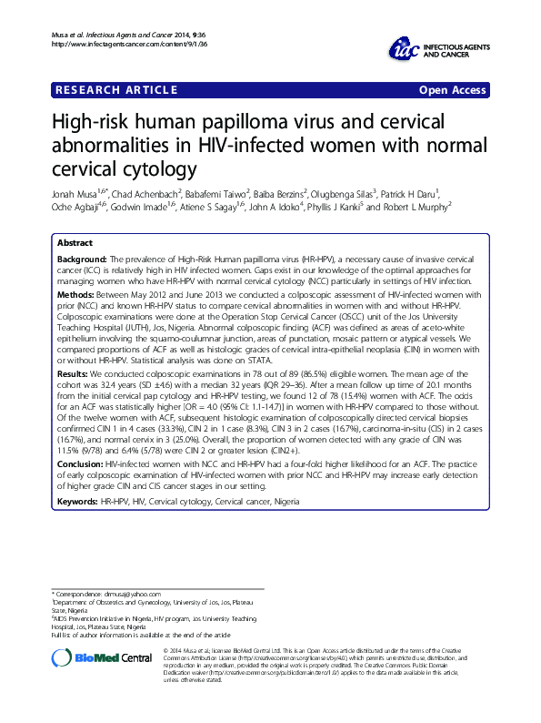 (PDF) High-risk human papilloma virus and cervical abnormalities in HIV ...