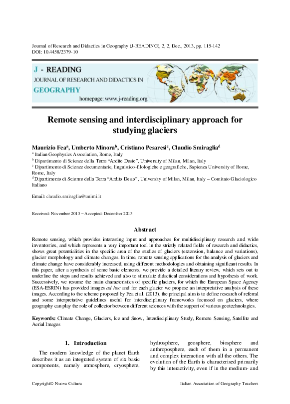 (PDF) Remote sensing and interdisciplinary approach for forecasting and ...