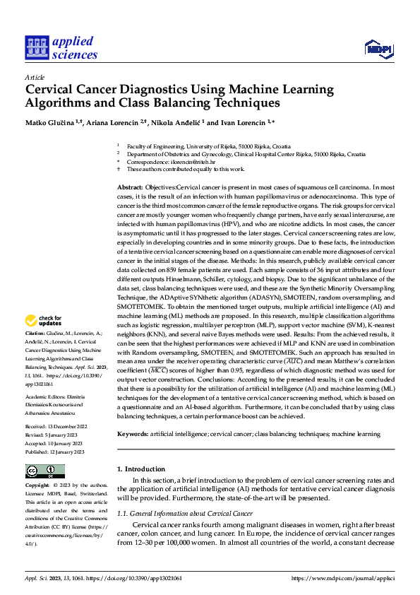 (PDF) Cervical Cancer Diagnostics Using Machine Learning Algorithms and ...