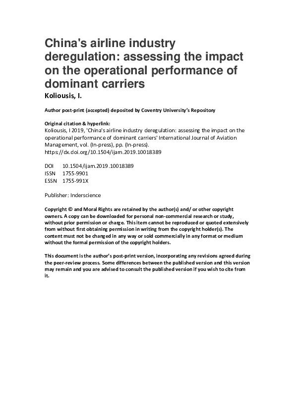 (PDF) Chinas airline industry deregulation: assessing the impact on the ...