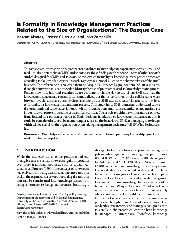 (PDF) Is Formality in Knowledge Management Practices Related to the ...