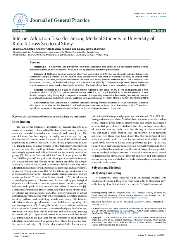 (PDF) Internet Addiction Disorder among Medical Students in University ...