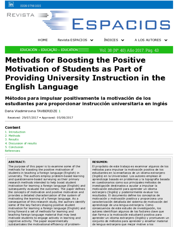 (PDF) Methods for Boosting the Positive Motivation of Students as Part ...