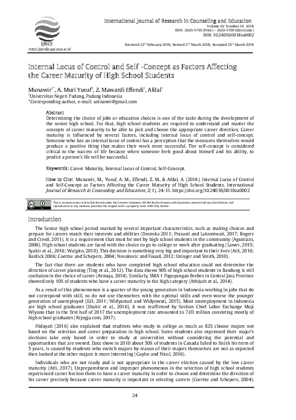 (PDF) Internal Locus of Control and Self-Concept as Factors Affecting ...