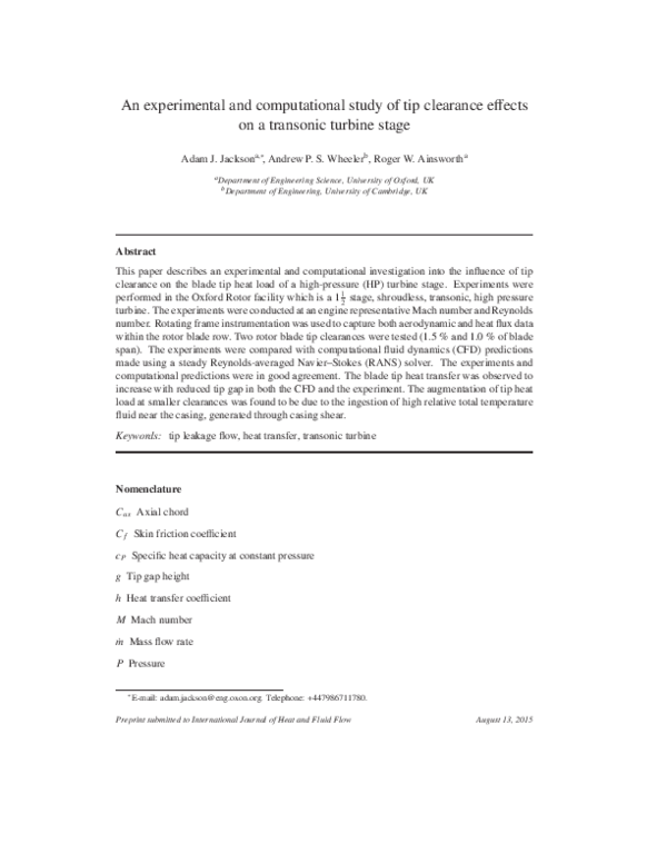 (PDF) An experimental and computational study of tip clearance effects ...