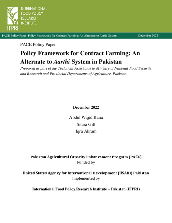 Policy Framework for Contract Farming in Pakistan