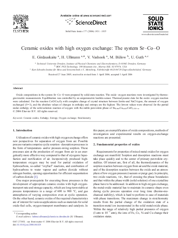 (PDF) Ceramic oxides with high oxygen exchange The system SrCoO Martin Bülow Academia.edu