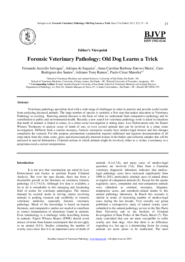 (PDF) Forensic Veterinary Pathology: Old Dog Learns a Trick