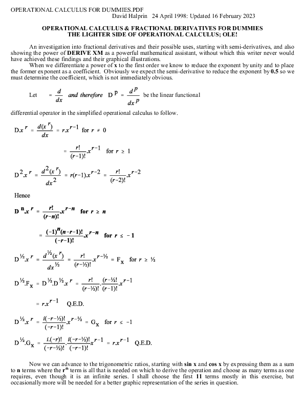 (PDF) OPERATIONAL CALCULUS & FRACTIONAL DERIVATIVES FOR DUMMIES THE ...