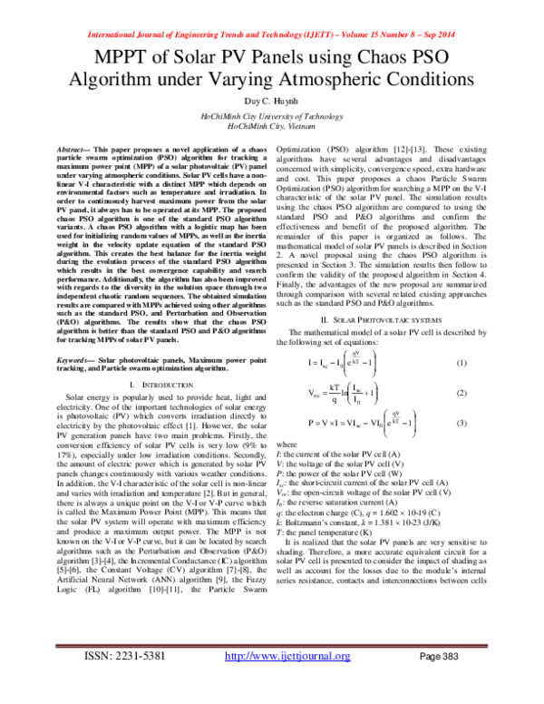 (PDF) MPPT of Solar PV Panels using Chaos PSO Algorithm under Varying ...