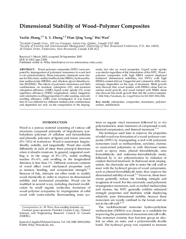 (PDF) Dimensional stability of woodpolymer composites Yaolin Zhang Academia.edu