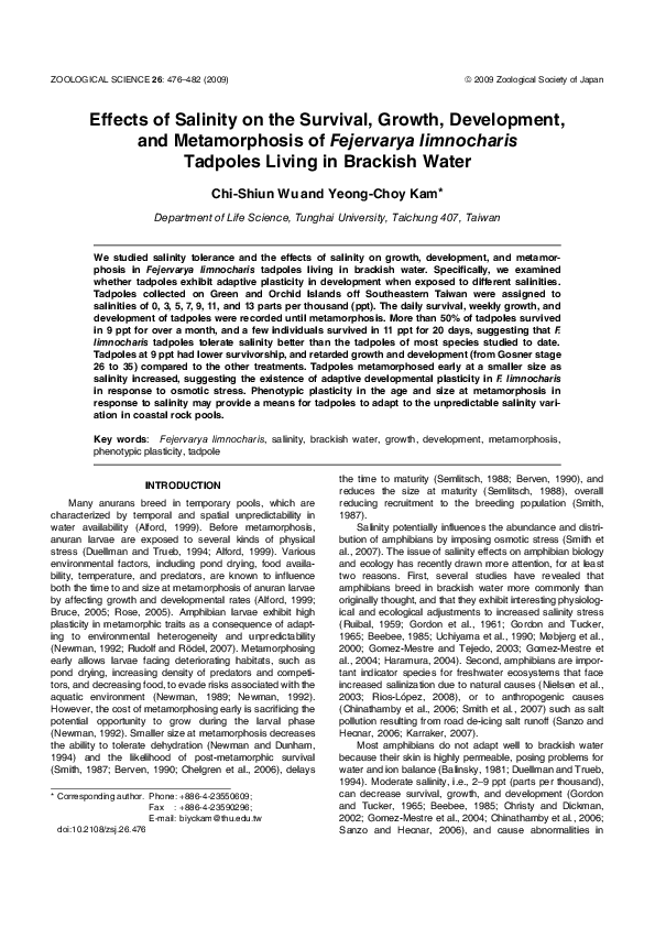 (PDF) Effects of Salinity on the Survival, Growth, Development, and ...