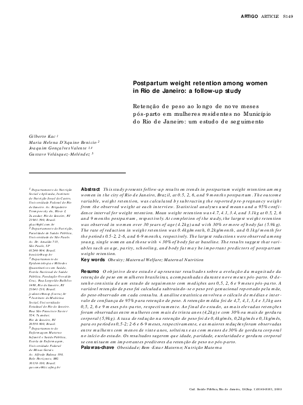 (PDF) Postpartum weight retention among women in Rio de Janeiro: a ...