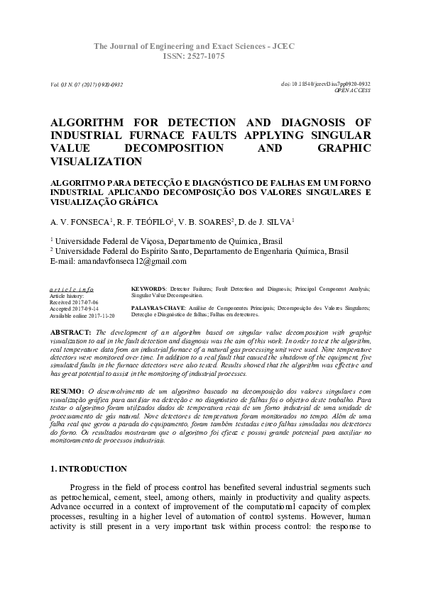(PDF) Algorithm for Detection and Diagnosis of Industrial Furnace ...