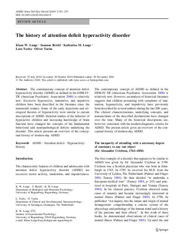 (PDF) The history of attention deficit hyperactivity disorder