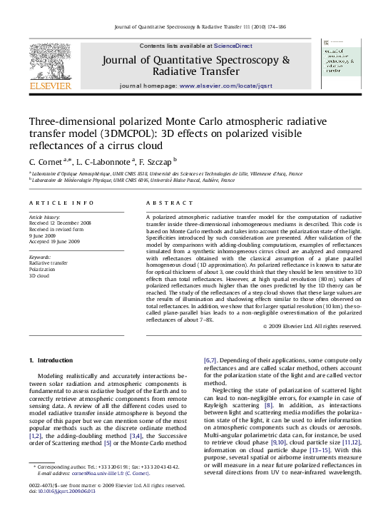 (PDF) Three-dimensional polarized Monte Carlo atmospheric radiative ...