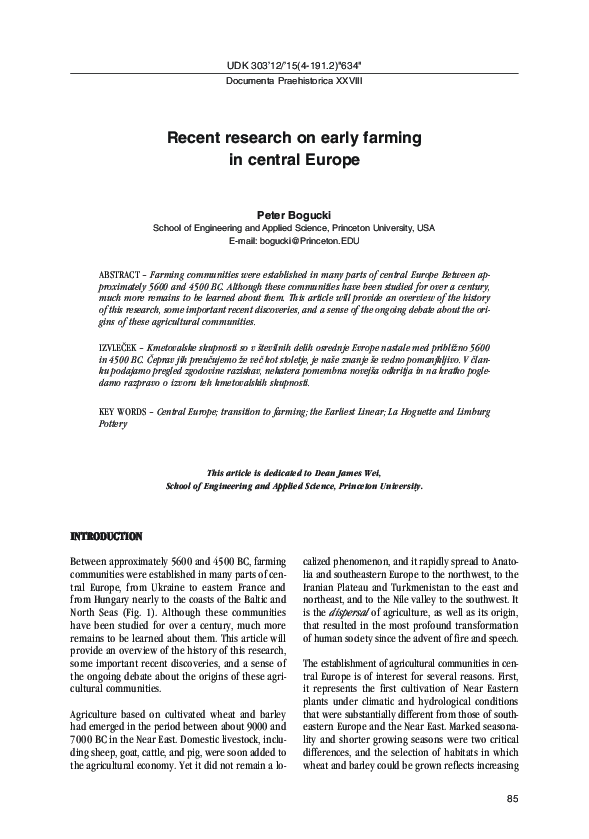 (PDF) Recent research on early farming in central Europe