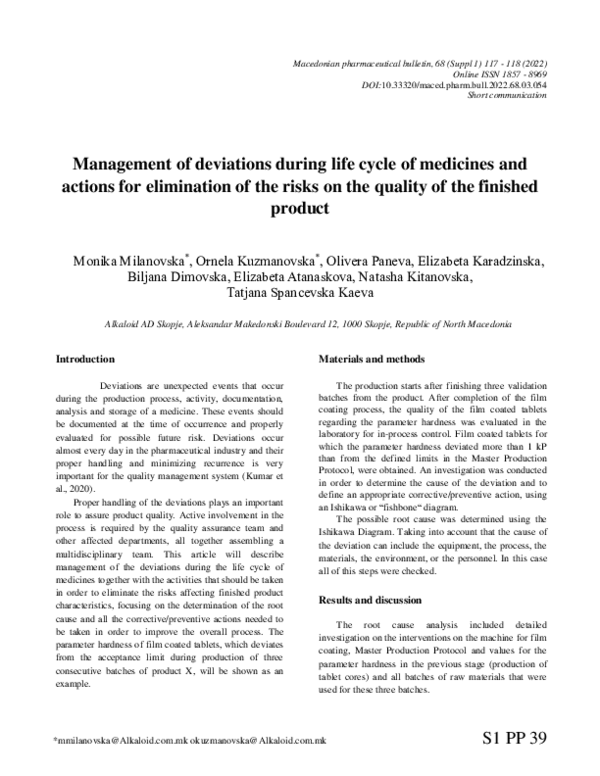(PDF) Management of deviations during life cycle of medicines and ...