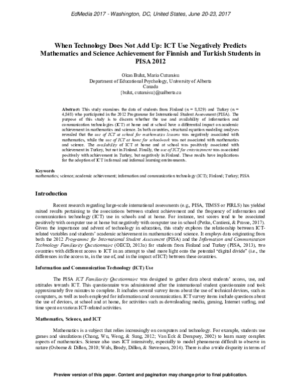 (PDF) When Technology Does Not Add Up: ICT Use Negatively Predicts ...