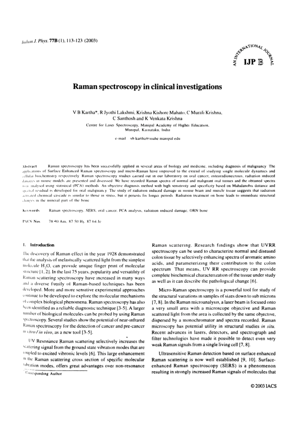 (PDF) Raman Spectroscopy in Clinical Investigations
