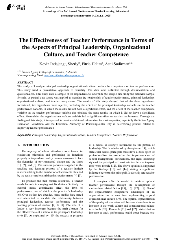 (PDF) The Effectiveness of Teacher Performance in Terms of the Aspects ...