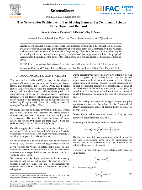 (PDF) The Newsvendor Problem with Fast Moving Items and a Compound ...