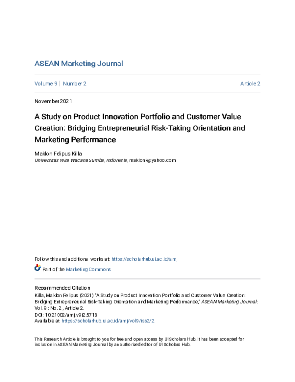 (PDF) A Study on Product Innovation Portfolio and Customer Value ...