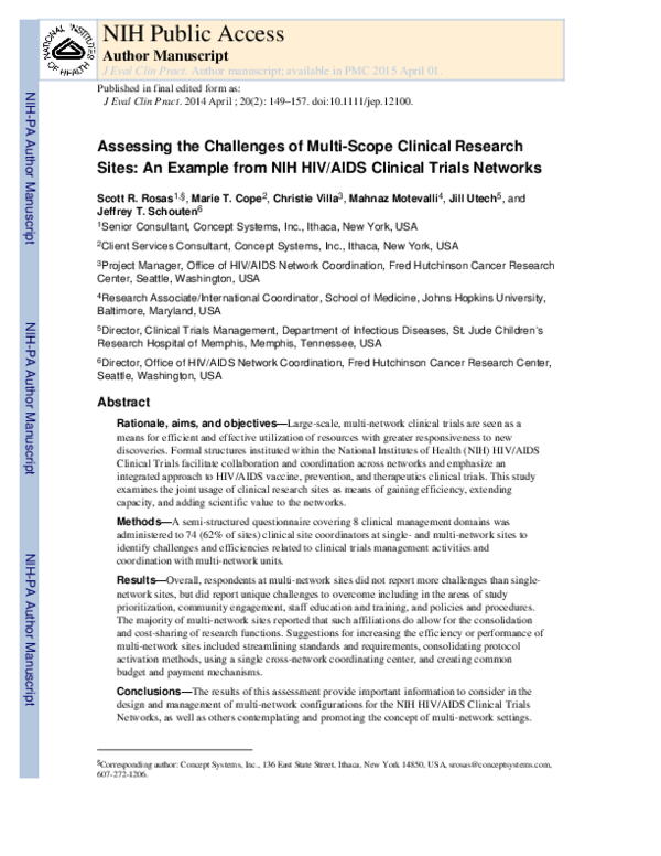 (PDF) Assessing the challenges of multi-scope clinical research sites ...