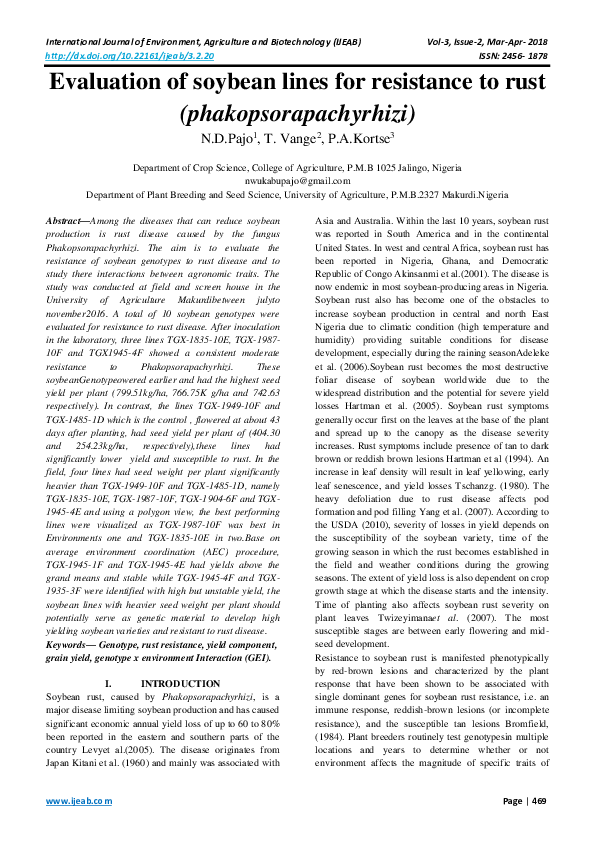 (PDF) Evaluation of soybean lines for resistance to rust ...
